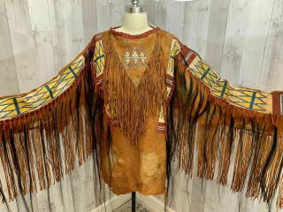 1930 - 1950s Vintage Ceremonial War Shirt Authentic Native American Skin Warrior