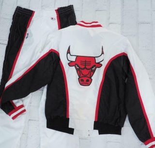 Vintage Chicago Bulls Champion Warm Up Suit L Jacket Pants 90s 1995 Jordan Dq