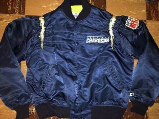 San Diego Chargers Vtg 80s 90s Bolts Sewn Starter Sateen Jacket Coat Jersey L