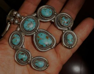 Vintage Navajo Silver Squash Blossom Necklace with Turquoise stones 12