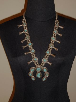 Vintage Navajo Silver Squash Blossom Necklace with Turquoise stones 2