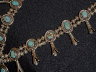 Vintage Navajo Silver Squash Blossom Necklace with Turquoise stones 3