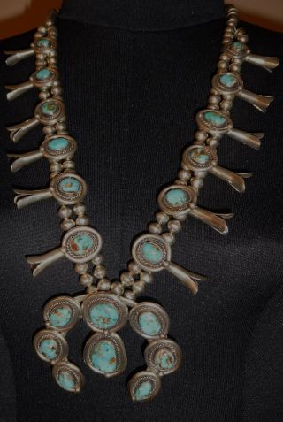 Vintage Navajo Silver Squash Blossom Necklace with Turquoise stones 4