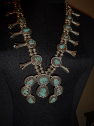 Vintage Navajo Silver Squash Blossom Necklace with Turquoise stones 5