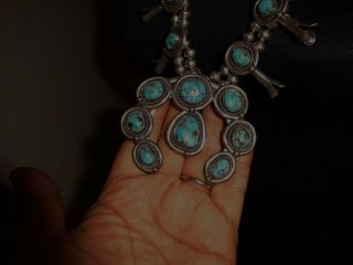 Vintage Navajo Silver Squash Blossom Necklace with Turquoise stones 7