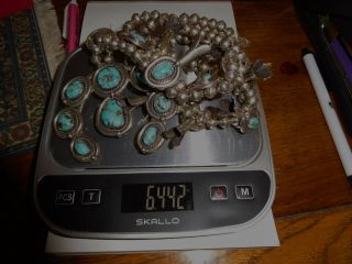 Vintage Navajo Silver Squash Blossom Necklace with Turquoise stones 9