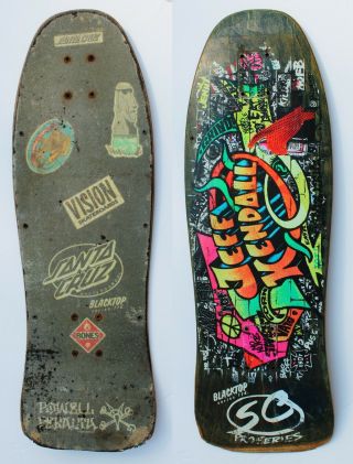 Vintage 80s Skateboard Deck - Santa Cruz - Jeff Kendall Graffiti - Blacktop