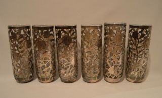 6 Vintage Sterling Silver 925 Overlay Pierced Cage Sleeve Glass Tumblers Mexico