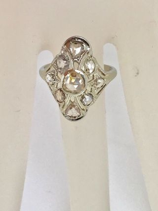 2.  40 Tcw Rose Cut Natural Diamonds Vintage Dinner Ring 18k White Gold