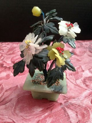 Vintage Chinese Miniature Bonsai Jade Tree W Celadon Jade Planter,  4.  5 " H