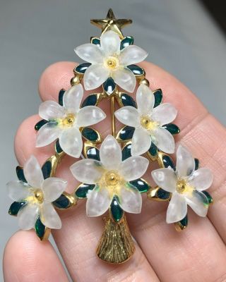 Rare Lia Lalique Flowers Christmas Tree Brooch Lianna Inc.  Rare Book Piece