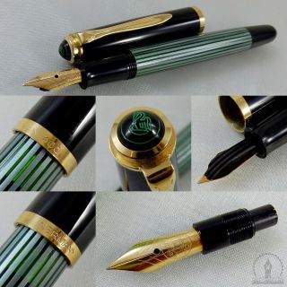 Vintage Pelikan 400nn Green Striated Fountain Pen 14c Fine Nib | Germany C1960