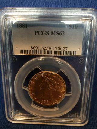 1881 $10 Gold Eagle Pcgs Ms62 And Bright Rare Coin