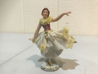 Vintage Dresden Lace Porcelain Ballerina Figurine 1950 - 1974 Wilhelm Rittirsch 4”