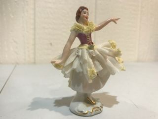 Vintage Dresden Lace Porcelain Ballerina Figurine 1950 - 1974 Wilhelm Rittirsch 4” 2