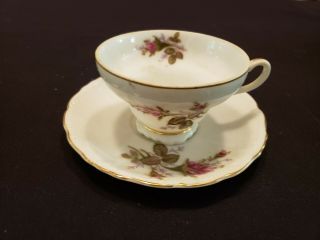 Antique Vintage Scalloped Pink Floral (roses) Tea Cup & Saucer,  Made In Japan