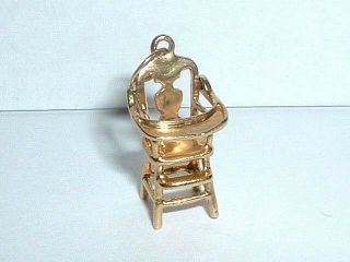 Vintage 14k Yellow Gold 3d Moveable Baby High Chair Charm