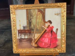 C1985 Miniature Dollhouse Artisan Melissa Wolcott Painting Lady Playing Harp