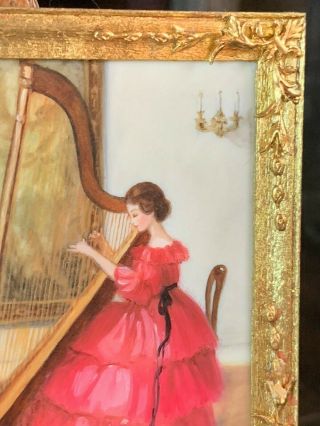 c1985 Miniature Dollhouse Artisan Melissa Wolcott PAINTING Lady Playing Harp 4
