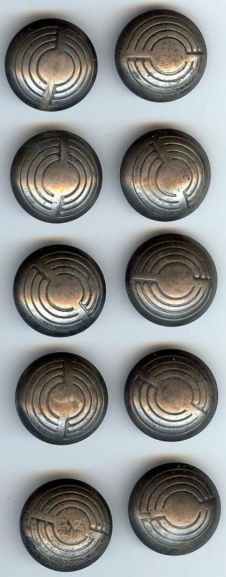 Set Of Ten Vintage Hopi Indian Silver Buttons Sky Or Rainbow Design