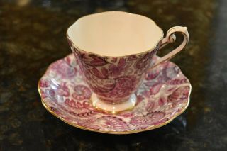 Vintage Royal Standard Fine Bone China England Burgundy & White Tea Cup & Saucer