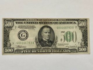 1934 Federal Reserve Note $500 Dollar Bill Chicago G00166783a - Rare