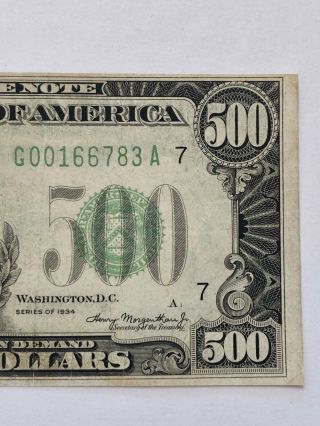 1934 Federal Reserve Note $500 Dollar Bill Chicago G00166783A - Rare 5
