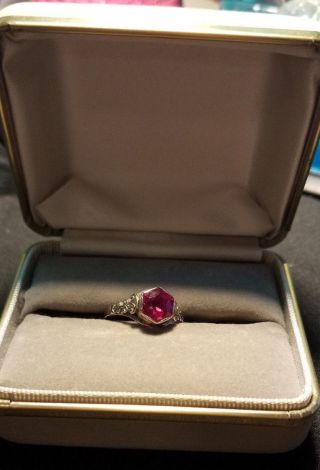 Antique 14k White Gold Ruby Ring Size 6 Art Deco 1920 