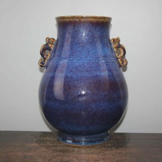 Chinese Old Marked Flambe Glaze Double - Ear Porcelain Vase