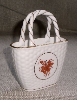 Vintage Porcelain Wicker Garden Basket Herend 7551 Signed Chinese Bouquet 269f