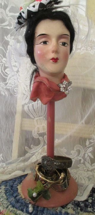 Vintage Hat Stand Doll Art Deco Flapper Boudoir Doll Head