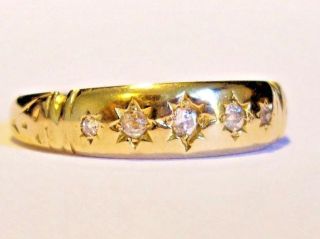 Antique 18ct Solid Yellow Gold & Five Old Cut Diamond Ring