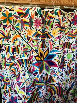 Vintage Otomi Mexican Embroidery Table Cloth Or Decorative Hanging Textile