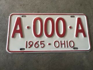 1965 Vintage Ohio Sample License Plate A 000 A Rare