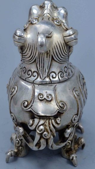 Tibet Exorcism Collectable Handwork Miao Silver Carve God Beast Incense Burners 4