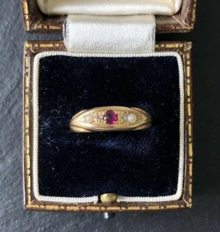 Antique 1911 18 Carat Gold Ruby,  Diamond & Pearl Ring