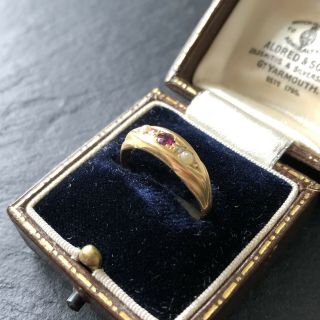Antique 1911 18 Carat Gold Ruby,  Diamond & Pearl Ring 2