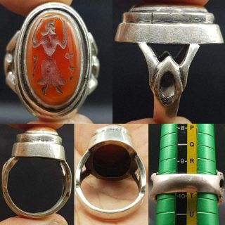 Old Agate Sword Hunter Intaglio Stunning Silver Ring 60
