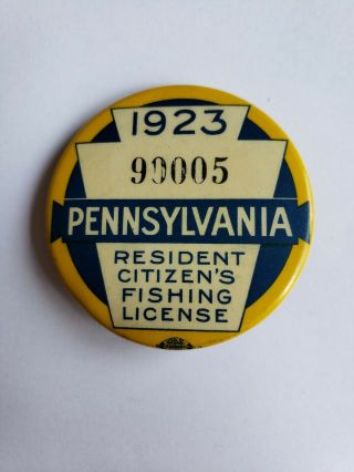 1923 Pa Pennsylvania Fishing License Resident Button Pin & Paper Vtg 1st Year 3