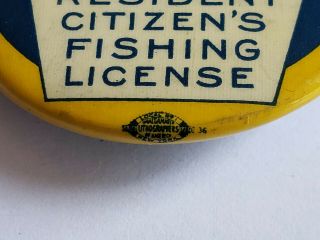 1923 Pa Pennsylvania Fishing License Resident Button Pin & Paper Vtg 1st Year 8