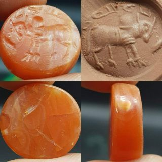 Very Old Sassanian Agate Stone Intaglio Seal Cow & Inscription Writing 60