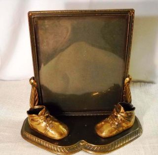 Vintage Antique Bronze Baby Shoes Photo Picture Frame 8 X 10 Ornate