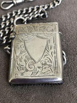 Antique Vesta Case & Chain Both Solid Sterling Silver Stamped 67.  9 Grams
