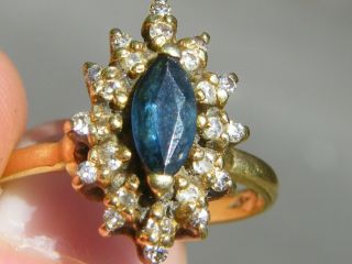 Vintage - 18ct Gold/sapphire & Diamond Set Marquise Style Ring - London - C1975