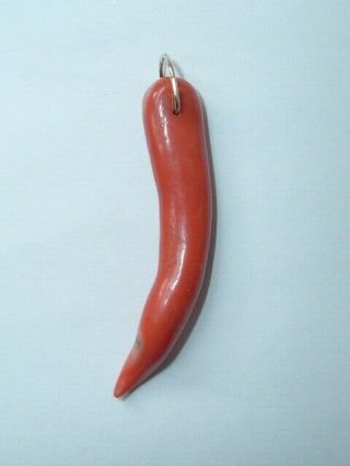 Antique Victorian Large 9ct Gold Natural Coral Horn Pendant