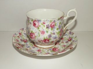 Royal Albert Pink Rose Floral Chintz Tea Cup And Saucer