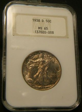 1938 - D Ngc Ms 65 Walking Liberty Half Dollar Rare Key Date