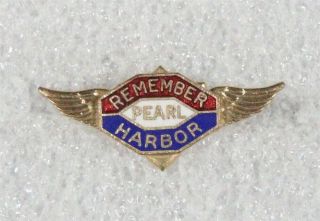 Wwii Era Home Front - " Remember Pearl Harbor " Wings Pin W/enameled Center