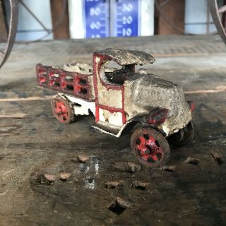 Cast Iron Farm Truck Delivery Antique Red & White Rustic Weathered Shabby