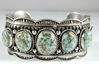 Navajo Sterling Silver Rare Red River Turquoise Row Cuff Bracelet Andy Cadman